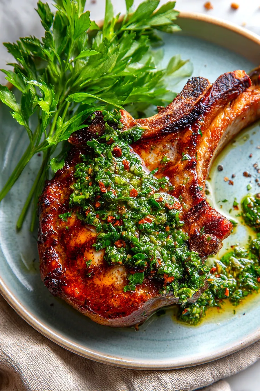 Grilled Citrus-Glazed Pork Chops with Herb Salsa Verde