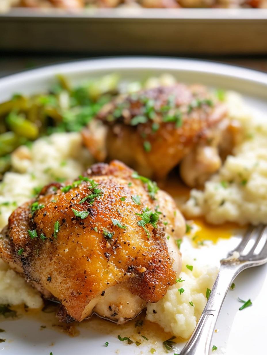 Crispy Herb-Crusted Chicken Thighs with Lemon-Garlic Pan Sauce