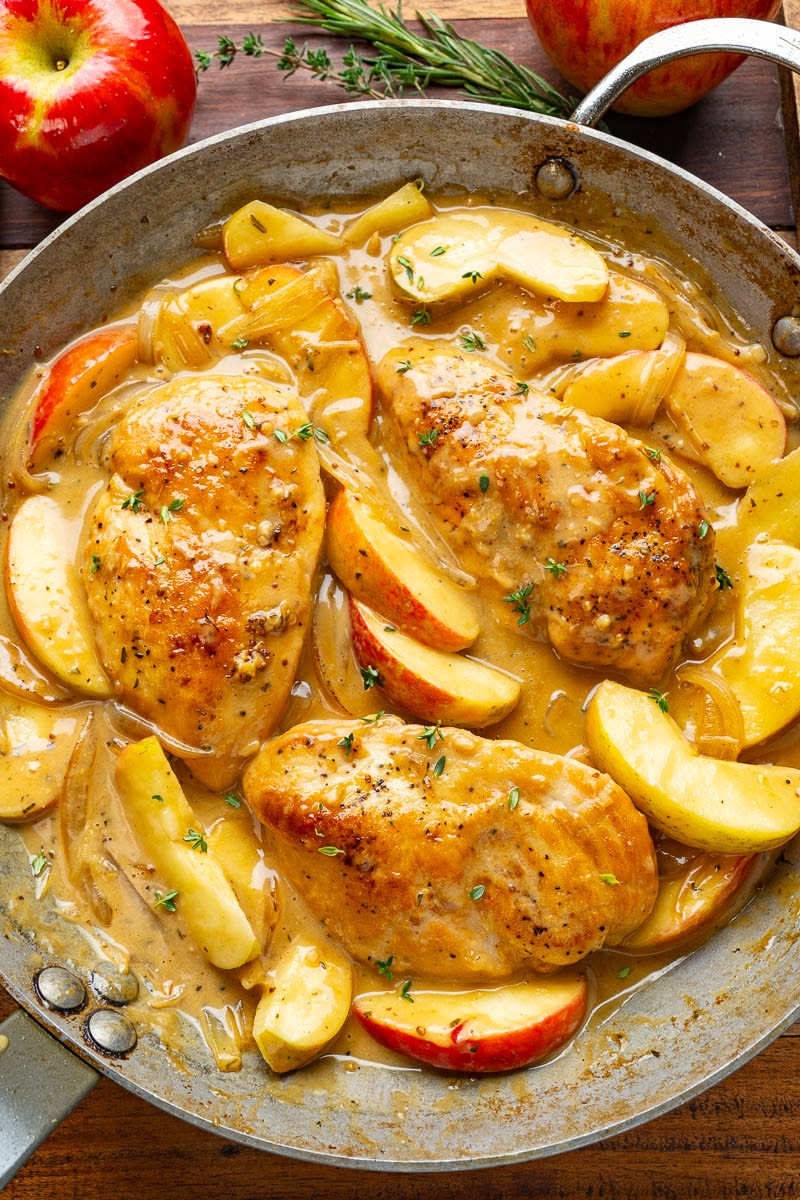 Pan-Seared Chicken with Honey Mustard Glaze and Roasted Apples