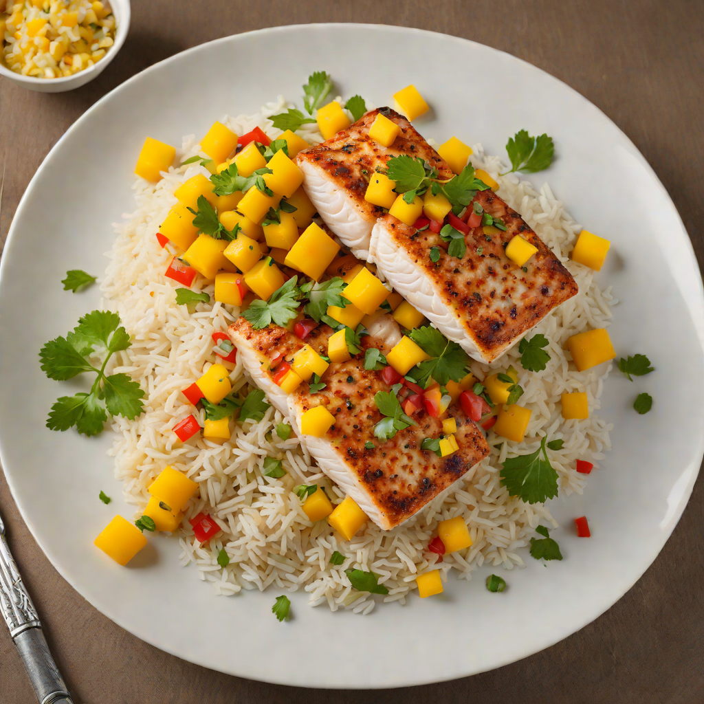 Pan-Seared Grouper with Mango Salsa and Coconut Rice