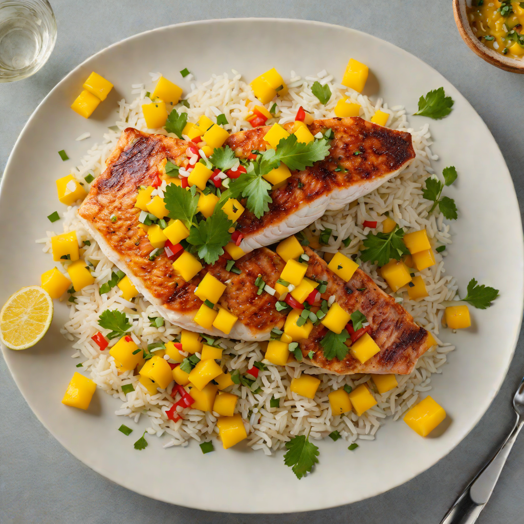 Pan-Seared Snapper with Mango Salsa and Coconut Rice