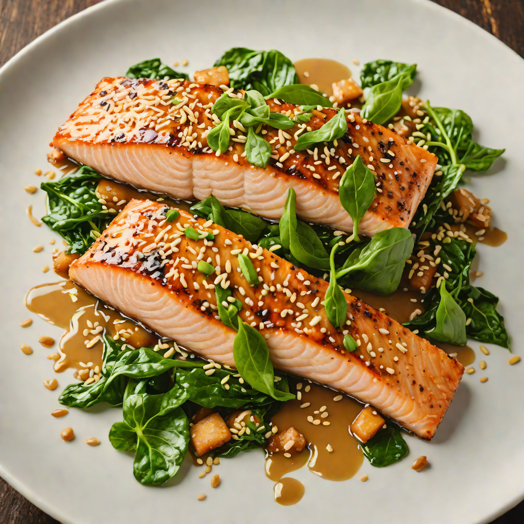 Pan-Fried Salmon with Ginger-Soy Glaze and Sesame Spinach
