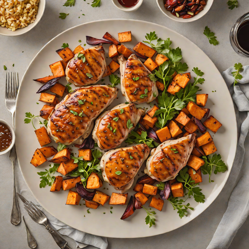Sheet Pan Bourbon-Glazed Chicken with Roasted Sweet Potatoes