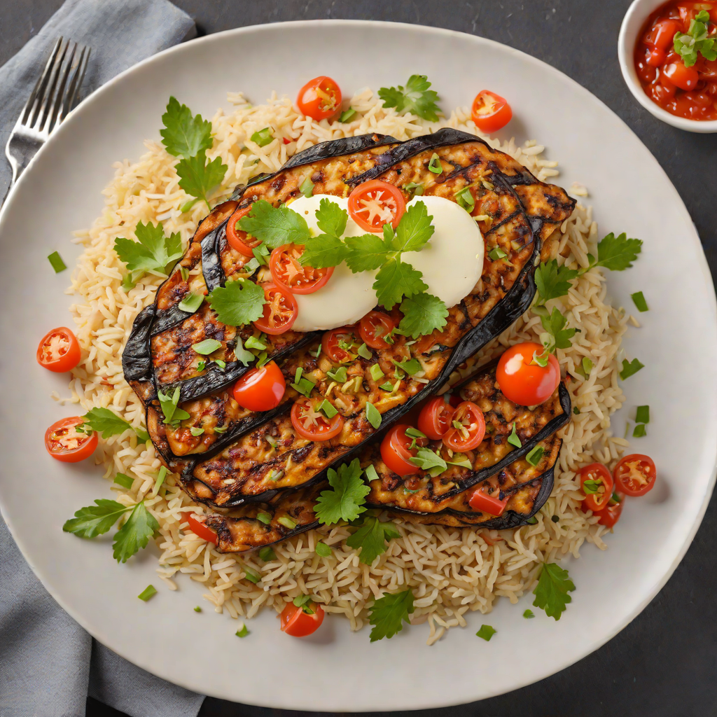 Eggplant and Tomato Tortang Talong with Garlic Rice