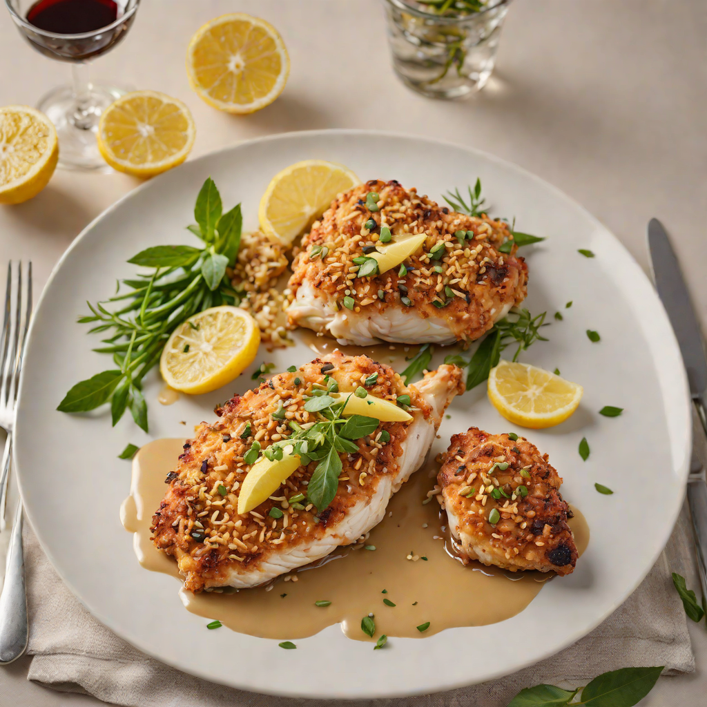 Macadamia-Crusted Chicken with Lemon and Wattleseed Glaze