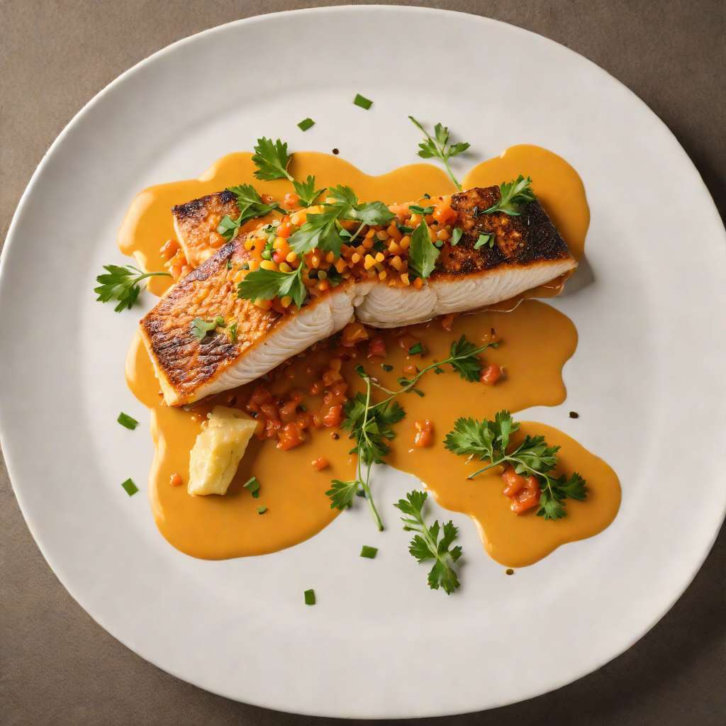 Pan-Seared Sea Bass with Saffron-Infused Romesco Sauce