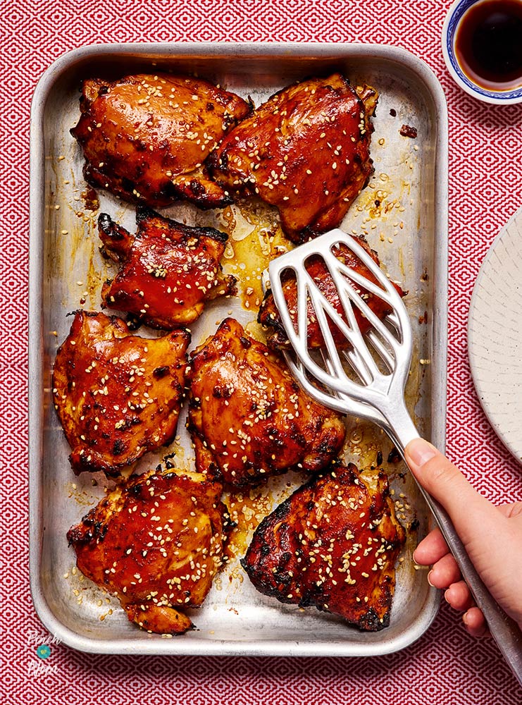 Honey-Soy Glazed Chicken Thighs with Crispy Roasted Sweet Potatoes