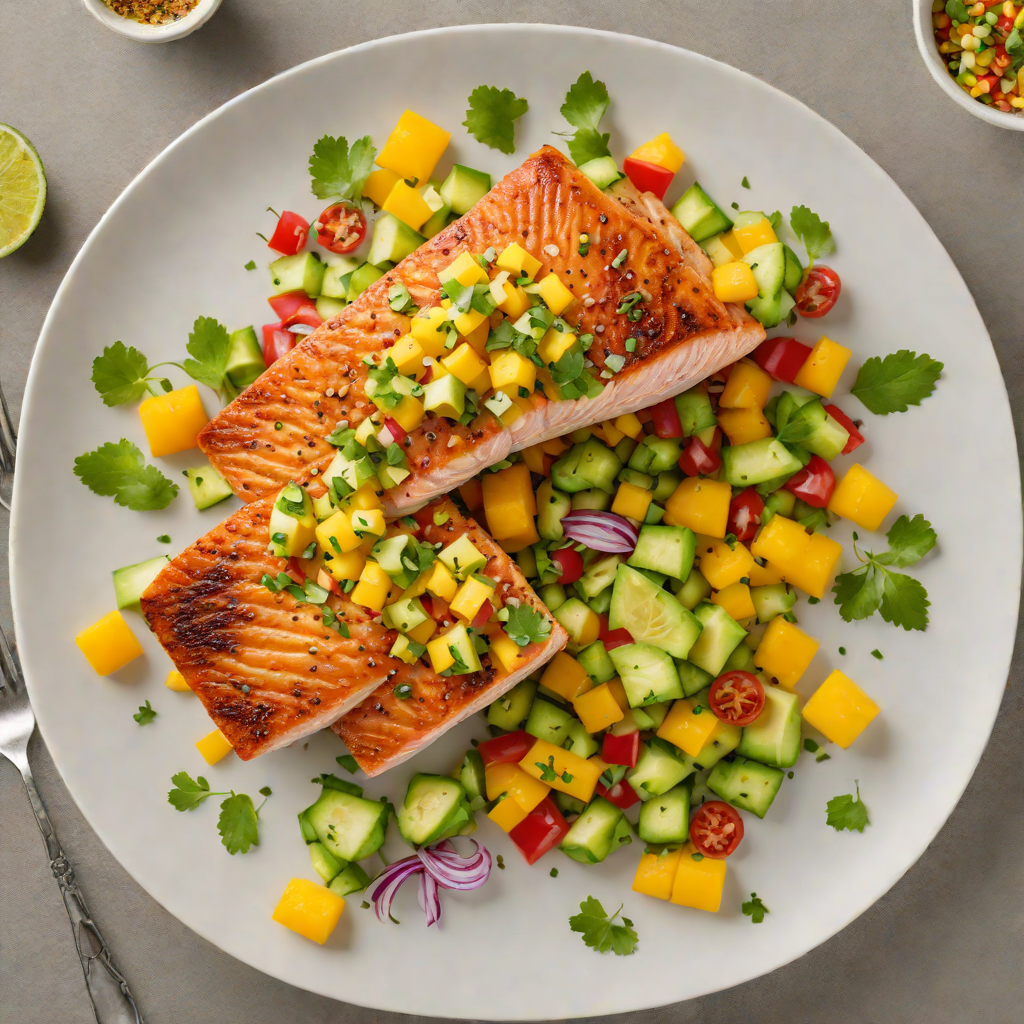 Pan-Seared Salmon with Spicy Mango Avocado Salsa