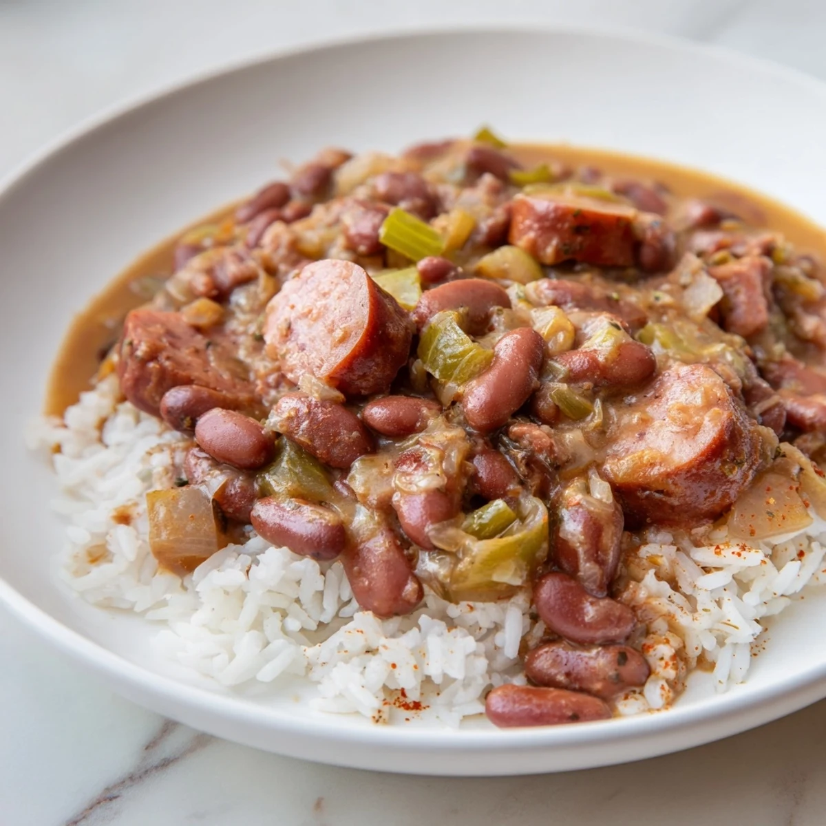 Creole-Spiced Red Beans and Rice with Smoked Sausage