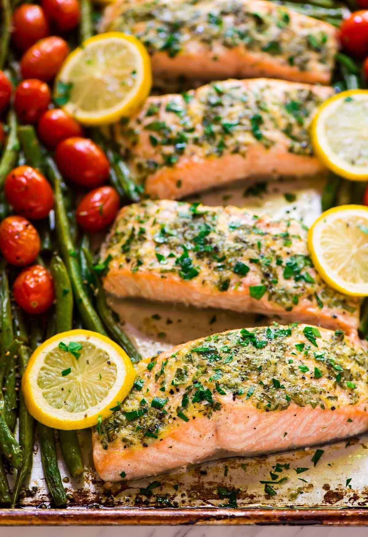 Half-Sheet Pan Lemon Garlic Roasted Salmon with Asparagus