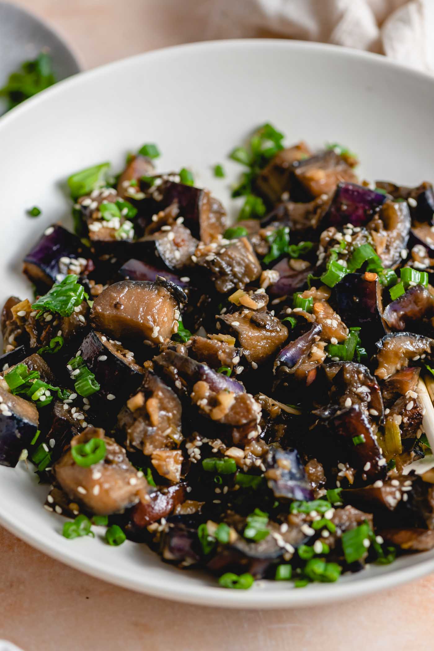Eggplant and Spinach Stir-Fry with Creamy Tahini Sauce