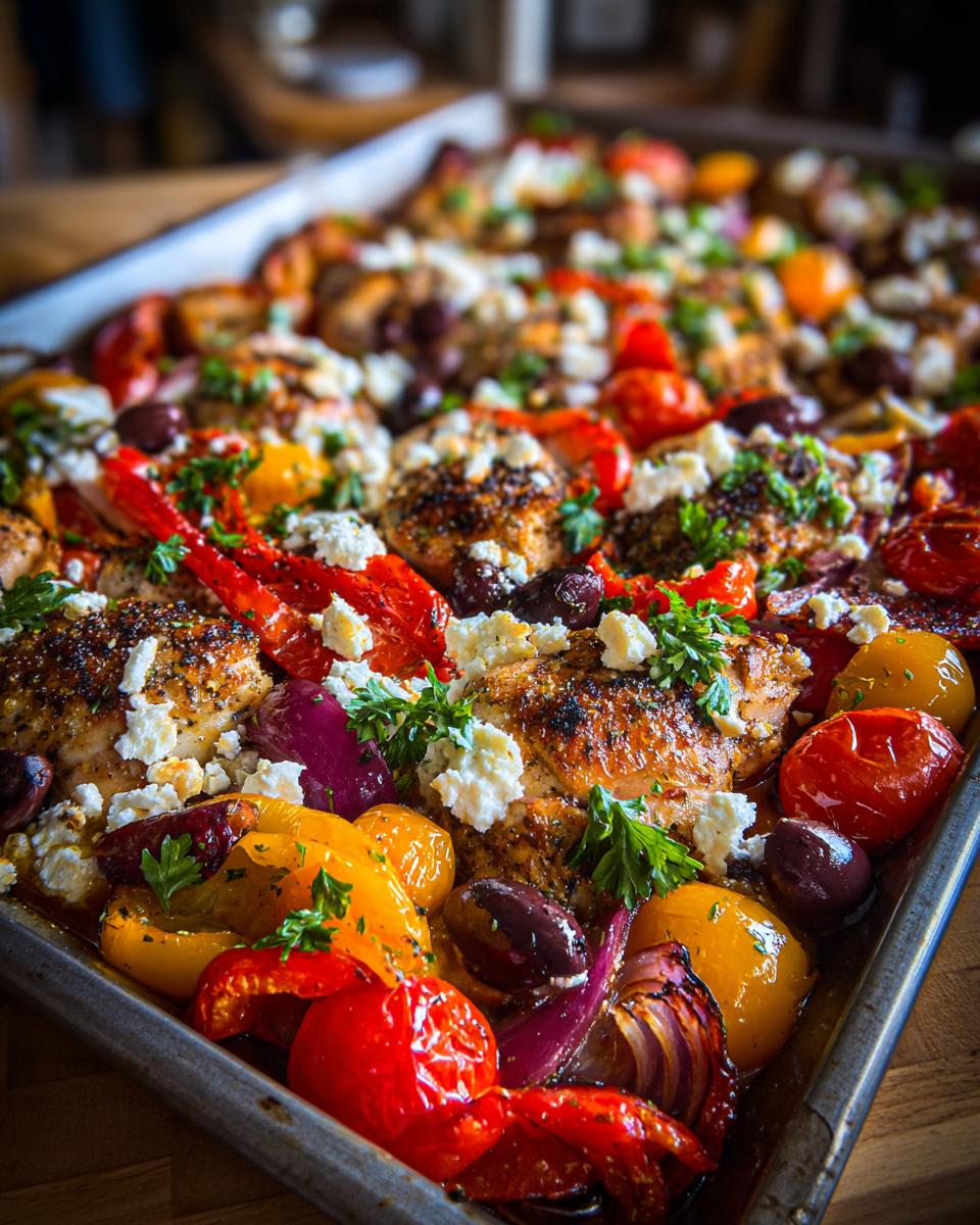 Family-Style Sheet Pan Chicken with Mediterranean Vegetables