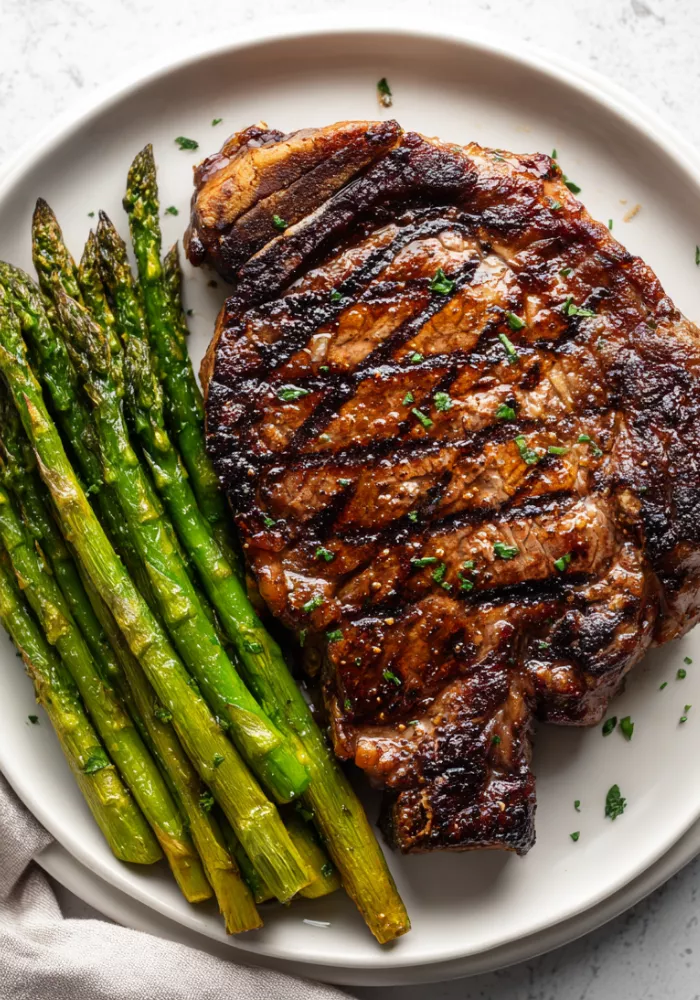 Grilled Rosemary-Garlic Ribeye with Charred Asparagus