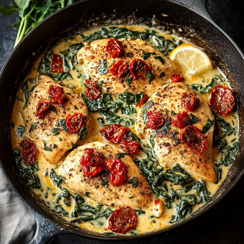 Tuscan-Style Skillet Chicken with Sun-Dried Tomatoes and Spinach