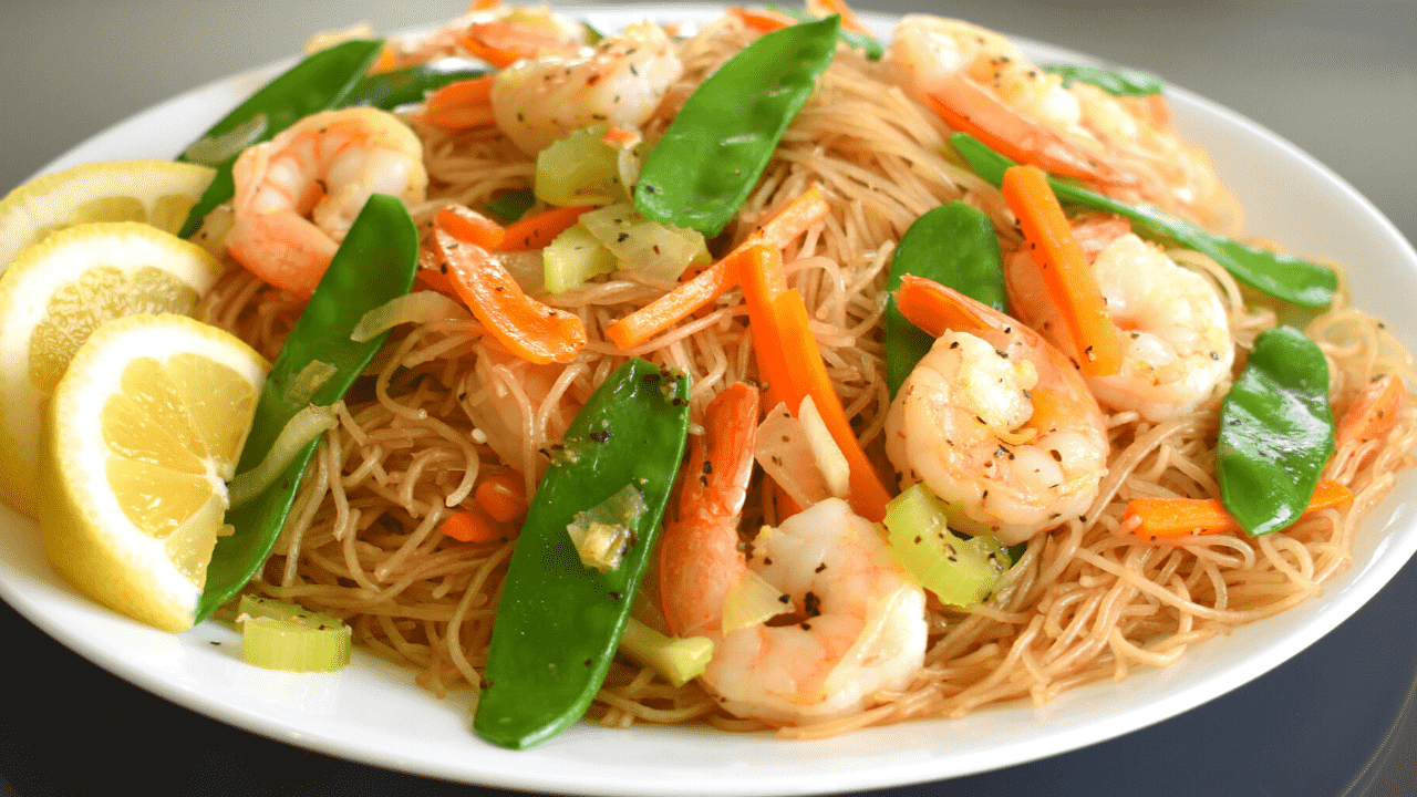 Sautéed Pancit Bihon with Shrimp and Vegetables