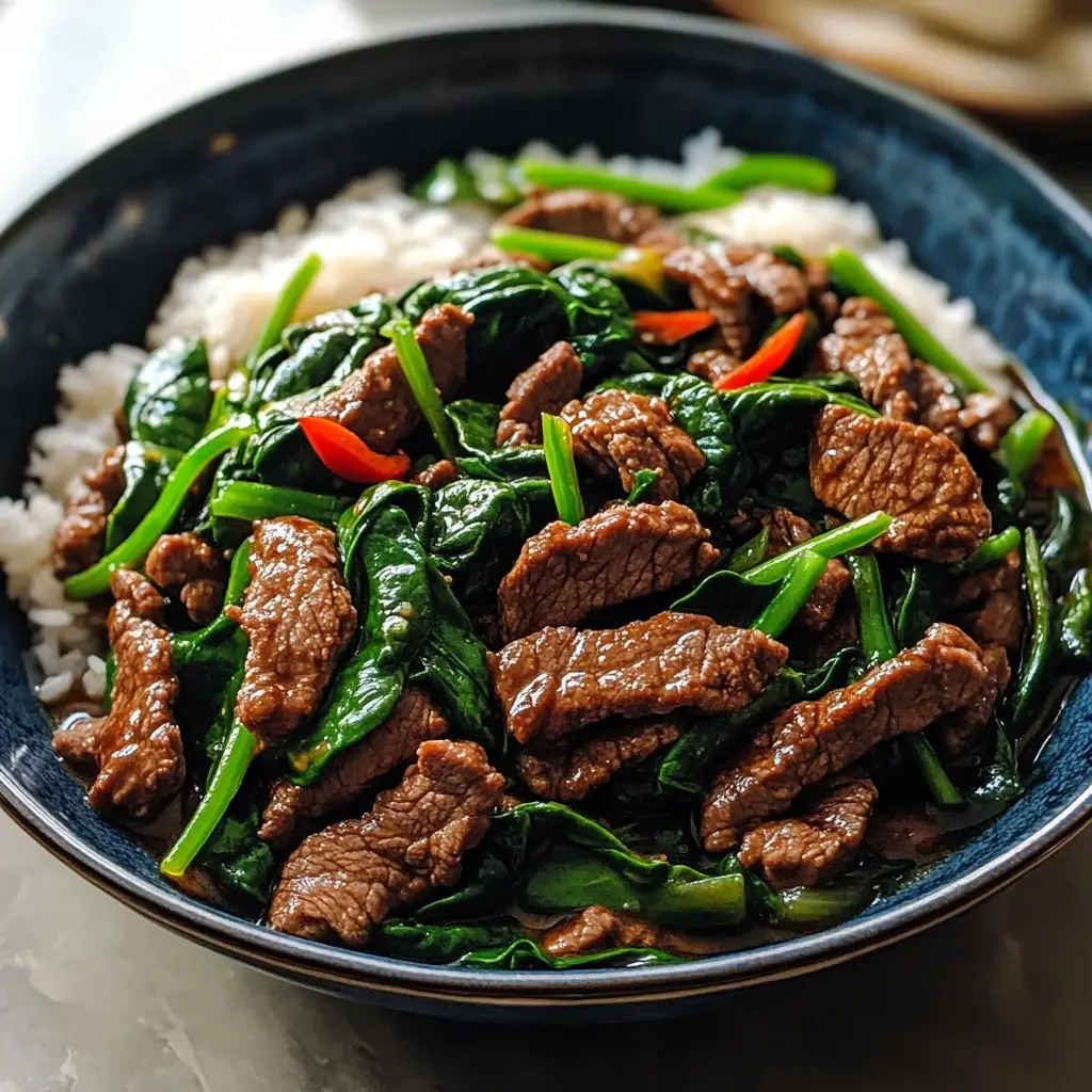 Beef and Spinach Stir-Fry with Ginger Garlic Sauce