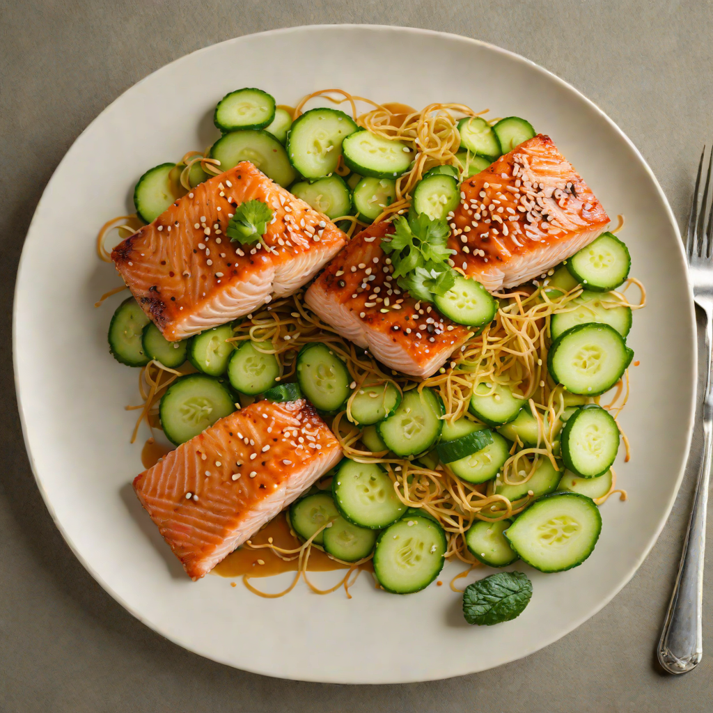 Pan-Seared Salmon with Miso Glaze and Sesame Cucumber Salad