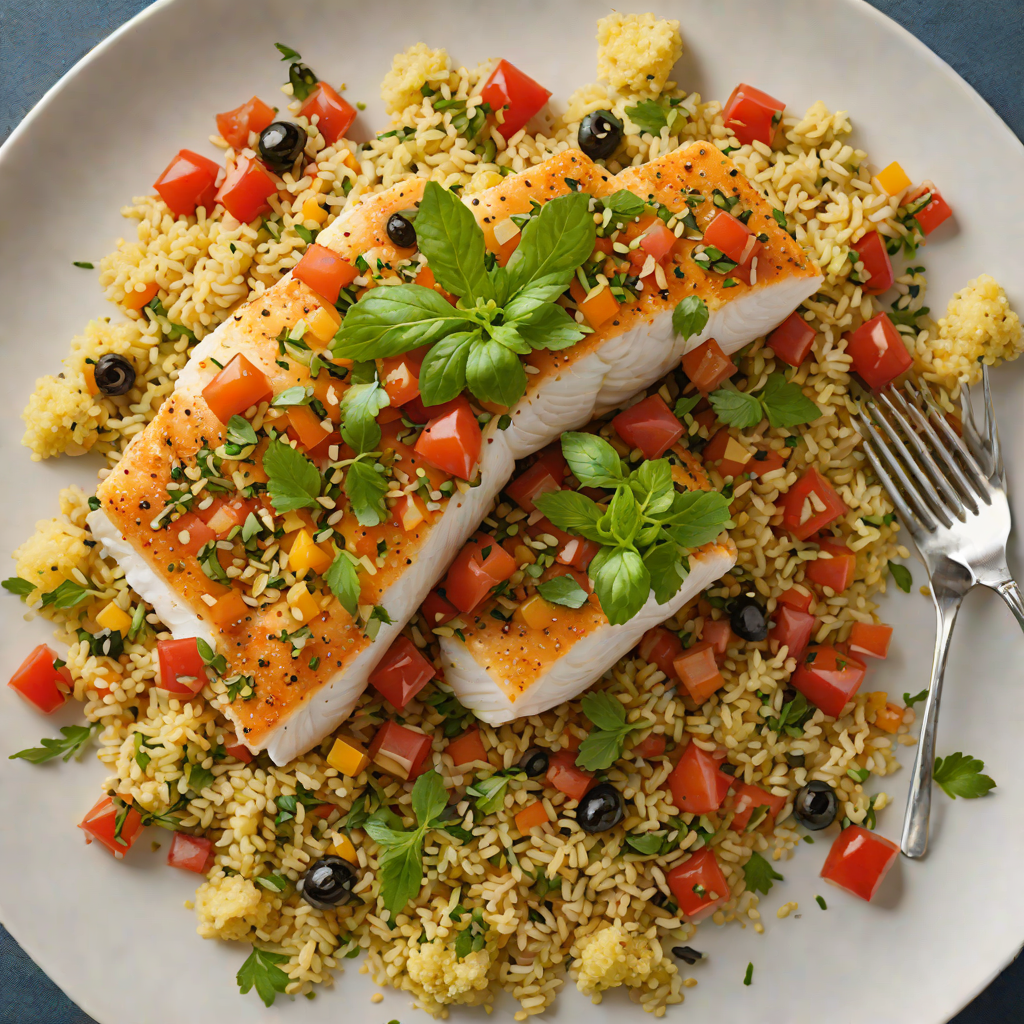 Baked Cod with Tomato-Olive Relish and Herb Couscous