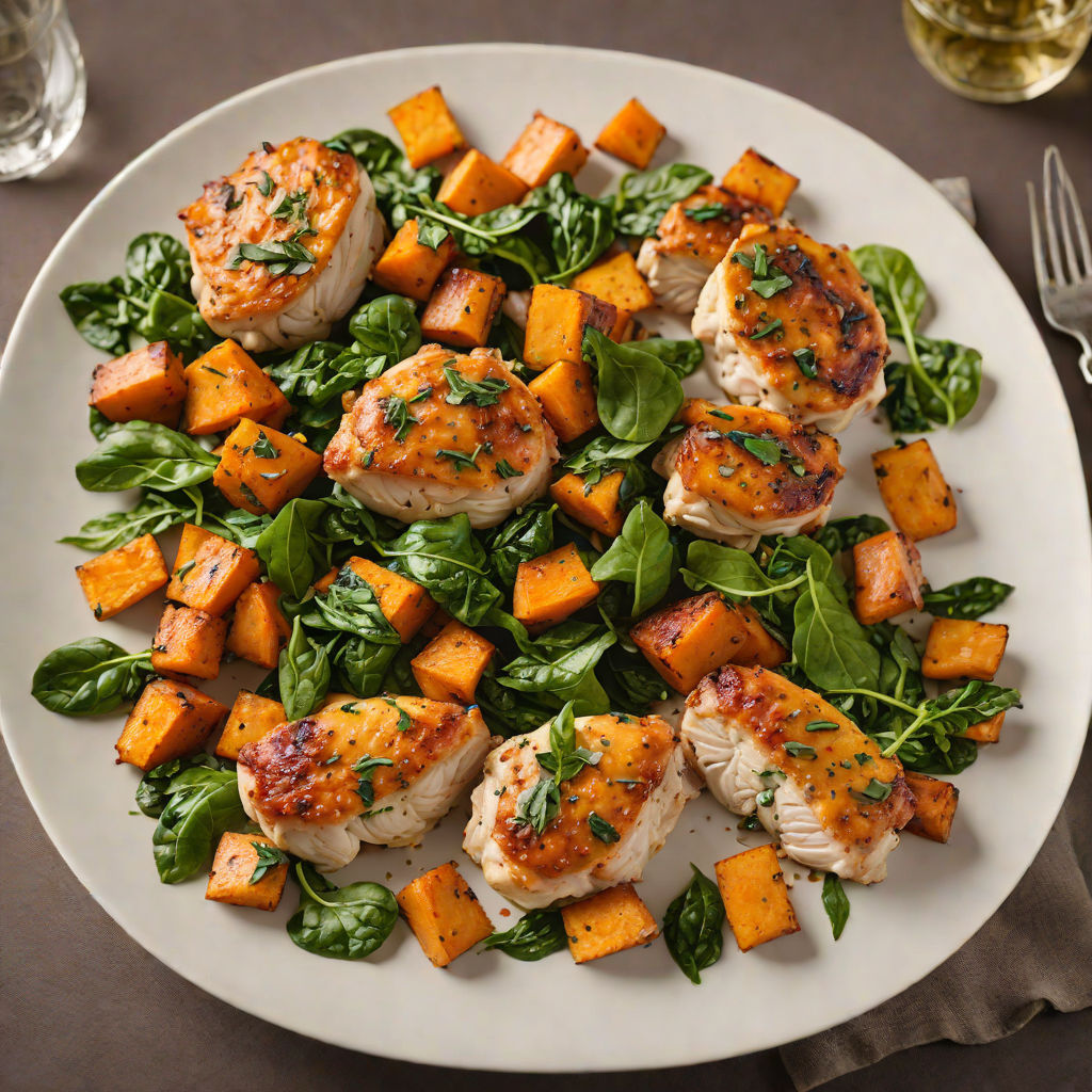 Sautéed Chicken Thighs with Roasted Sweet Potatoes and Spinach