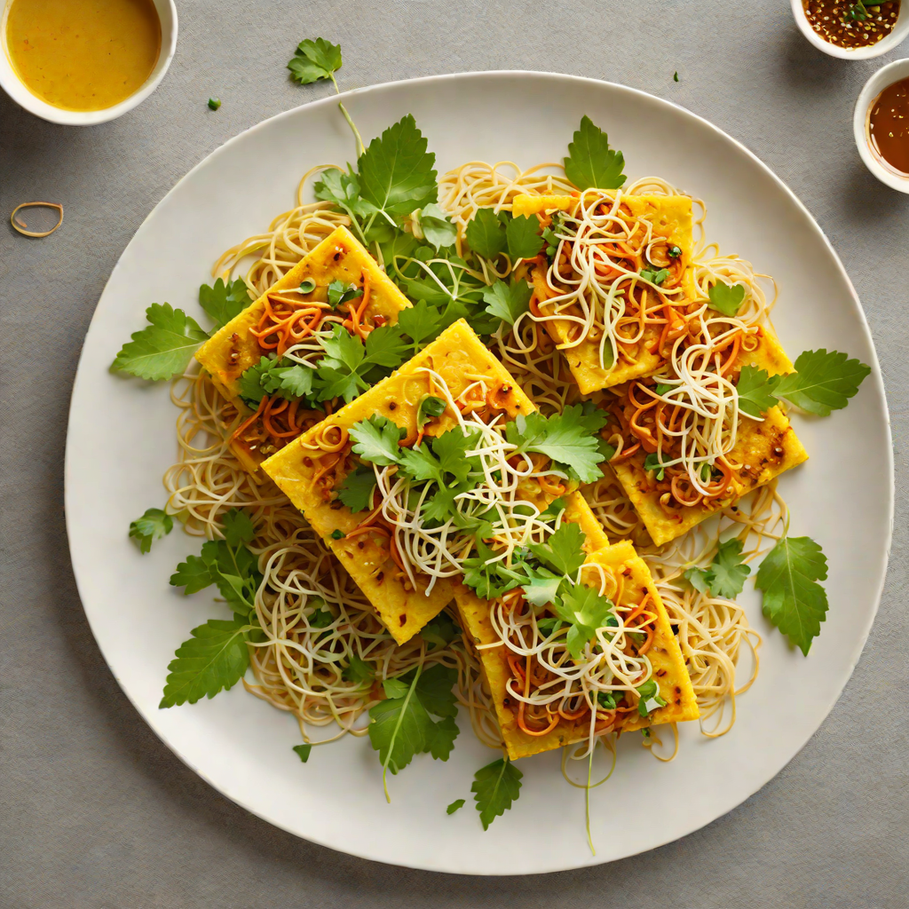 Pan-Fried Turmeric Tofu Banh Xeo with Bean Sprouts and Herbs