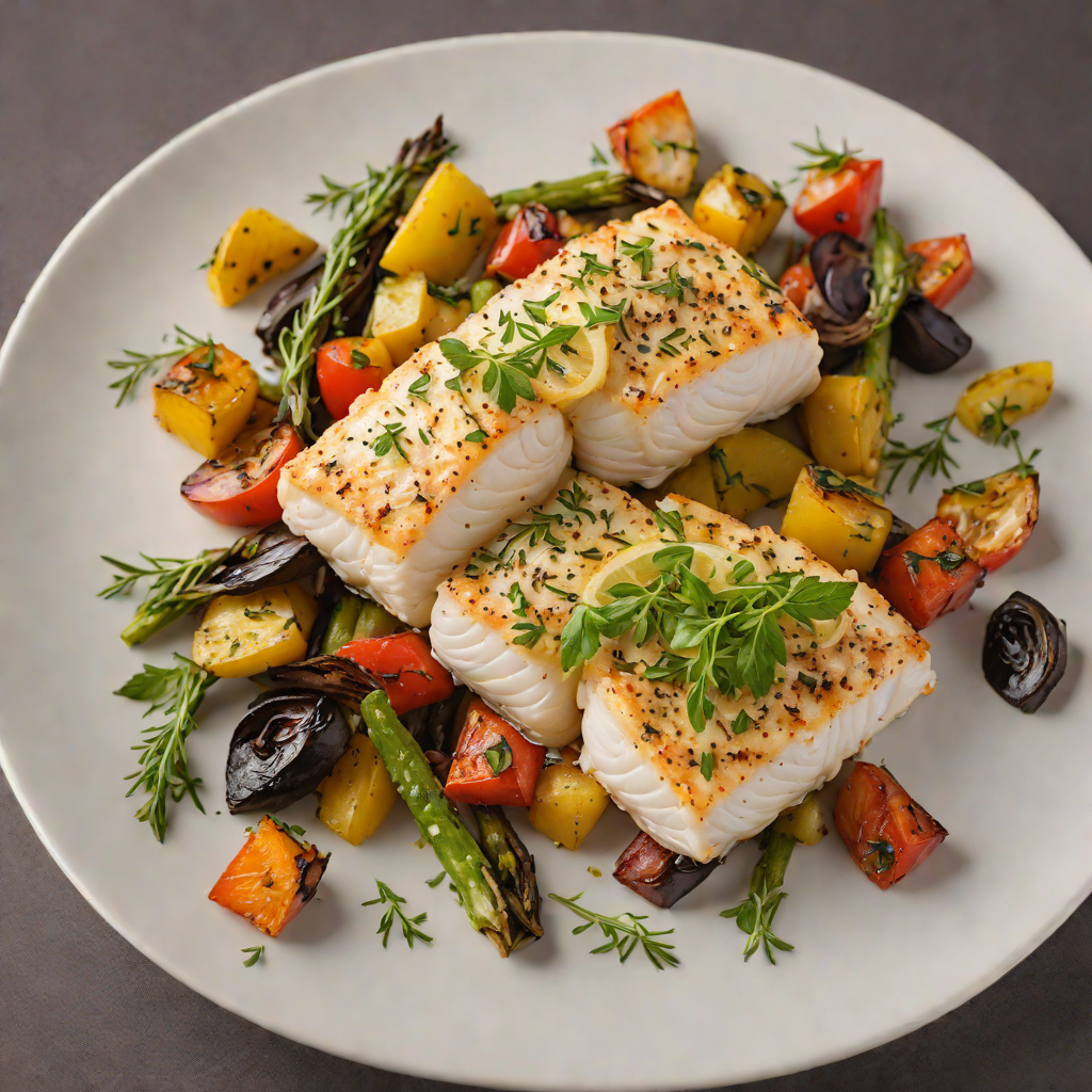 Baked Lemon-Oregano Cod with Roasted Vegetables