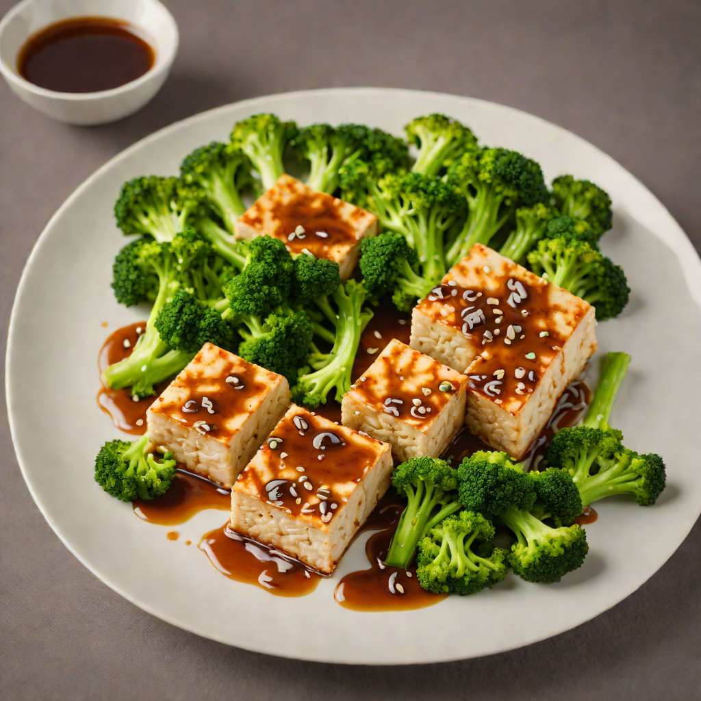 Pan-Fried Tofu with Garlic-Ginger Soy Glaze and Steamed Broccoli