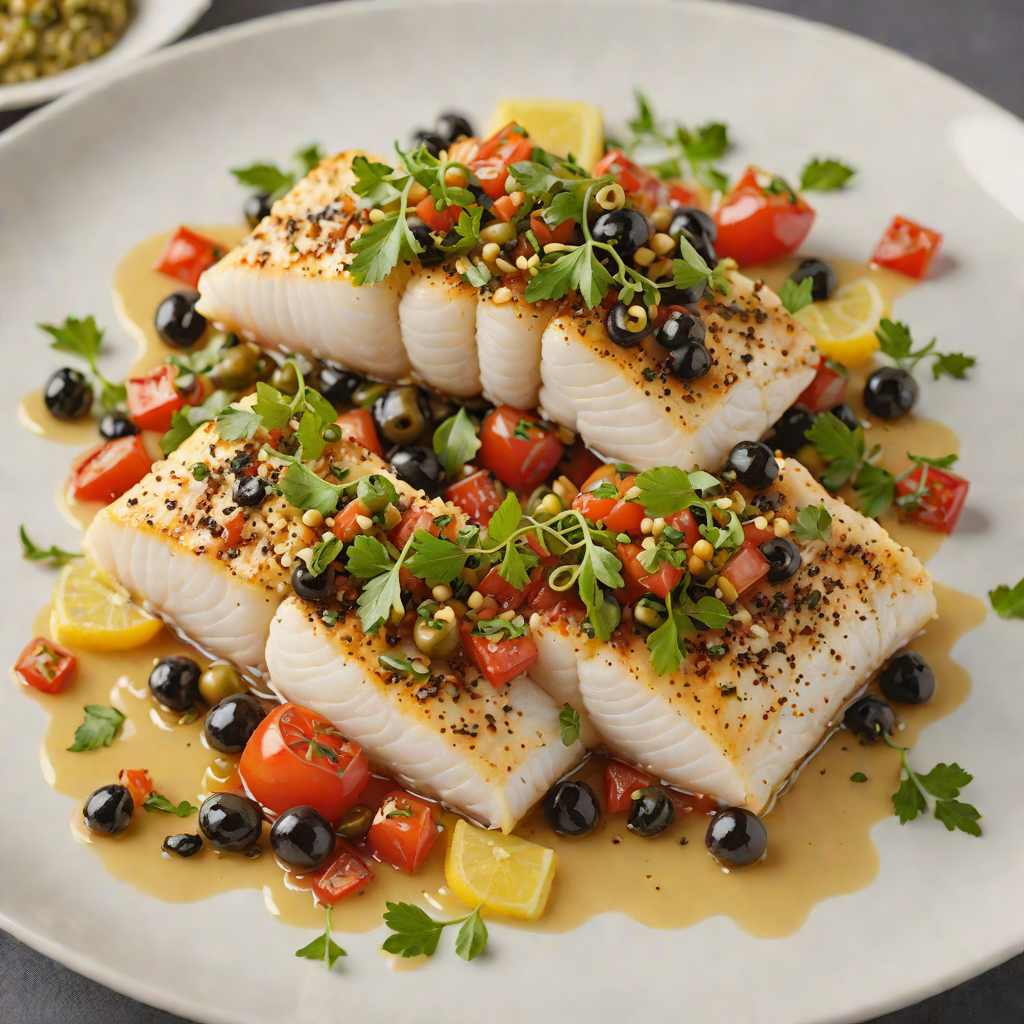 Baked Cod with Tomato-Olive Tapenade and Lemon-Caper Vinaigrette