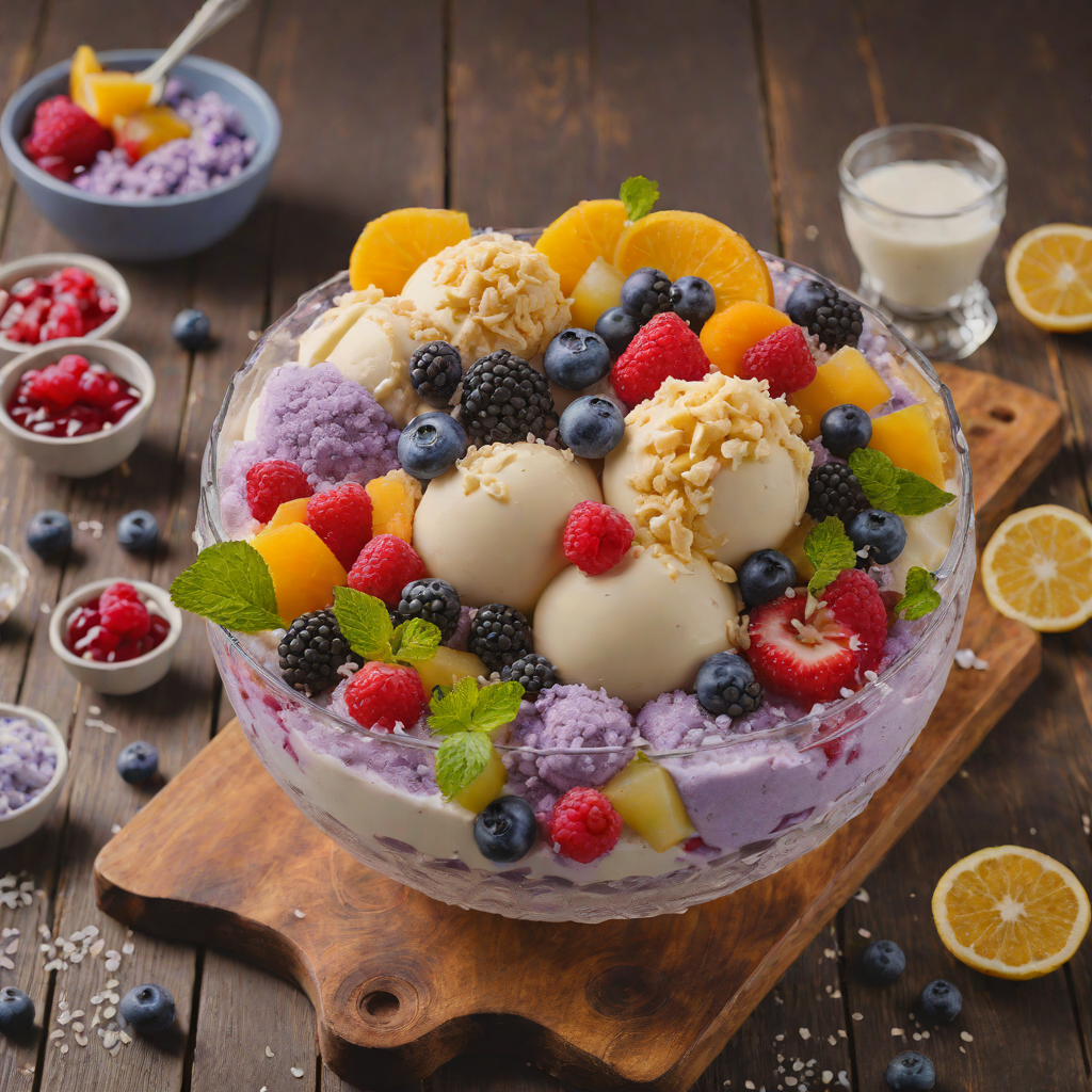 Halo-Halo Icy Dessert with Mixed Fruits and Ube Cream