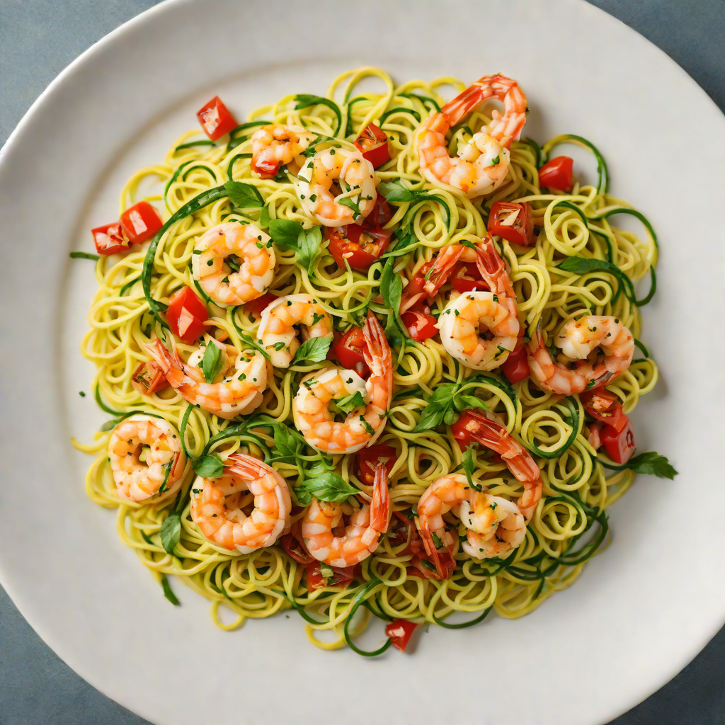 Sautéed Shrimp and Zucchini Noodles with Spicy Tomato Basil Sauce