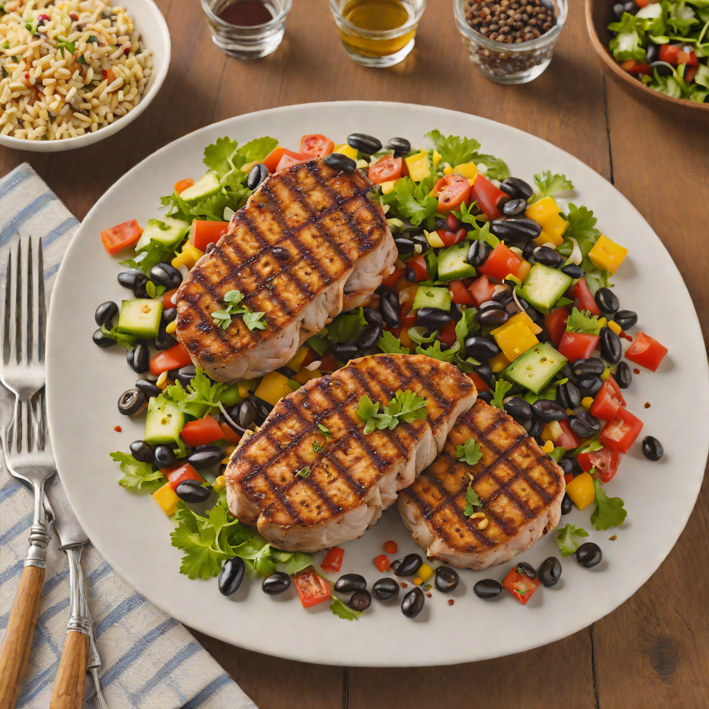 Grilled Southwest Pork Chops with Spiced Black Bean Salad