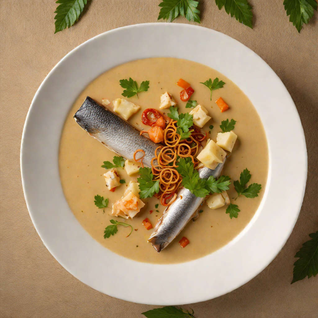 Smoked Fish and Cassava Fufu with Palm Nut Soup