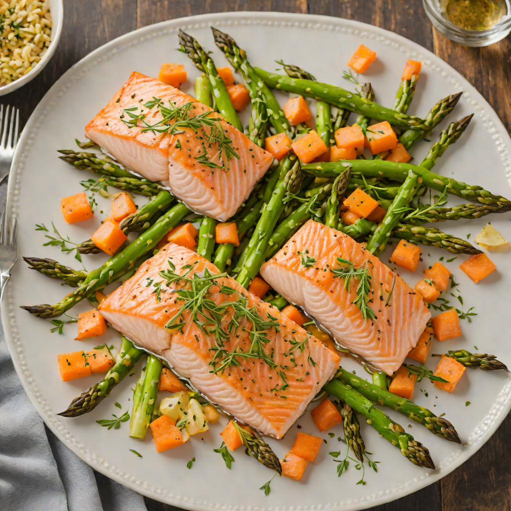 Sheet Pan Herb-Roasted Salmon with Asparagus and Baby Carrots