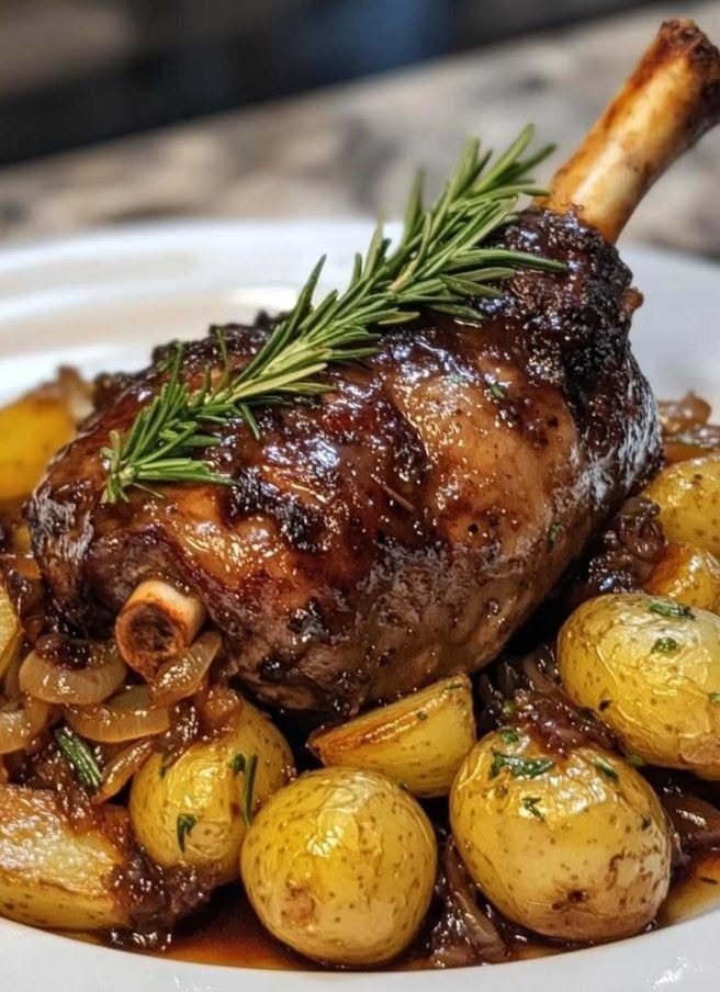 Slow-Cooked Lamb Shanks with Lemon Myrtle and Finger Lime Jus