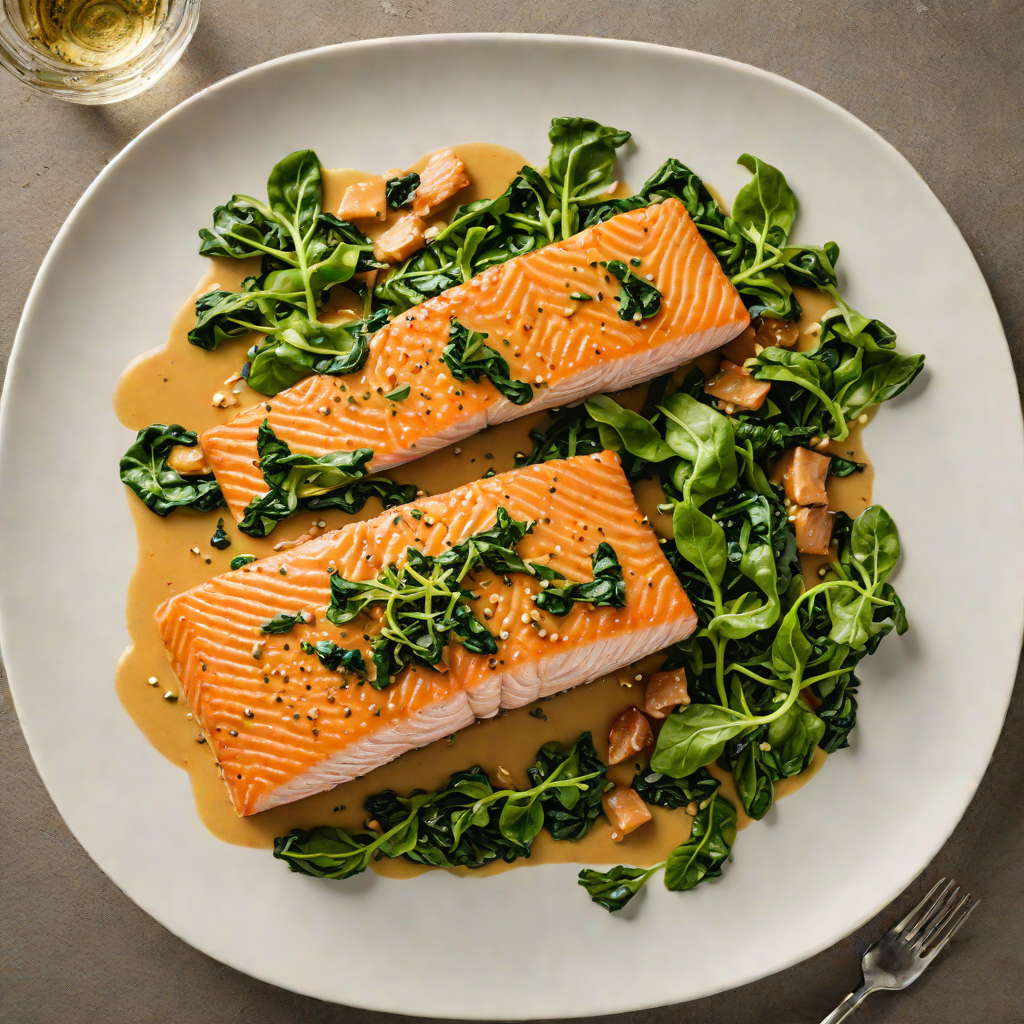 Pan-Seared Salmon with Dijon Mustard Glaze and Wilted Spinach