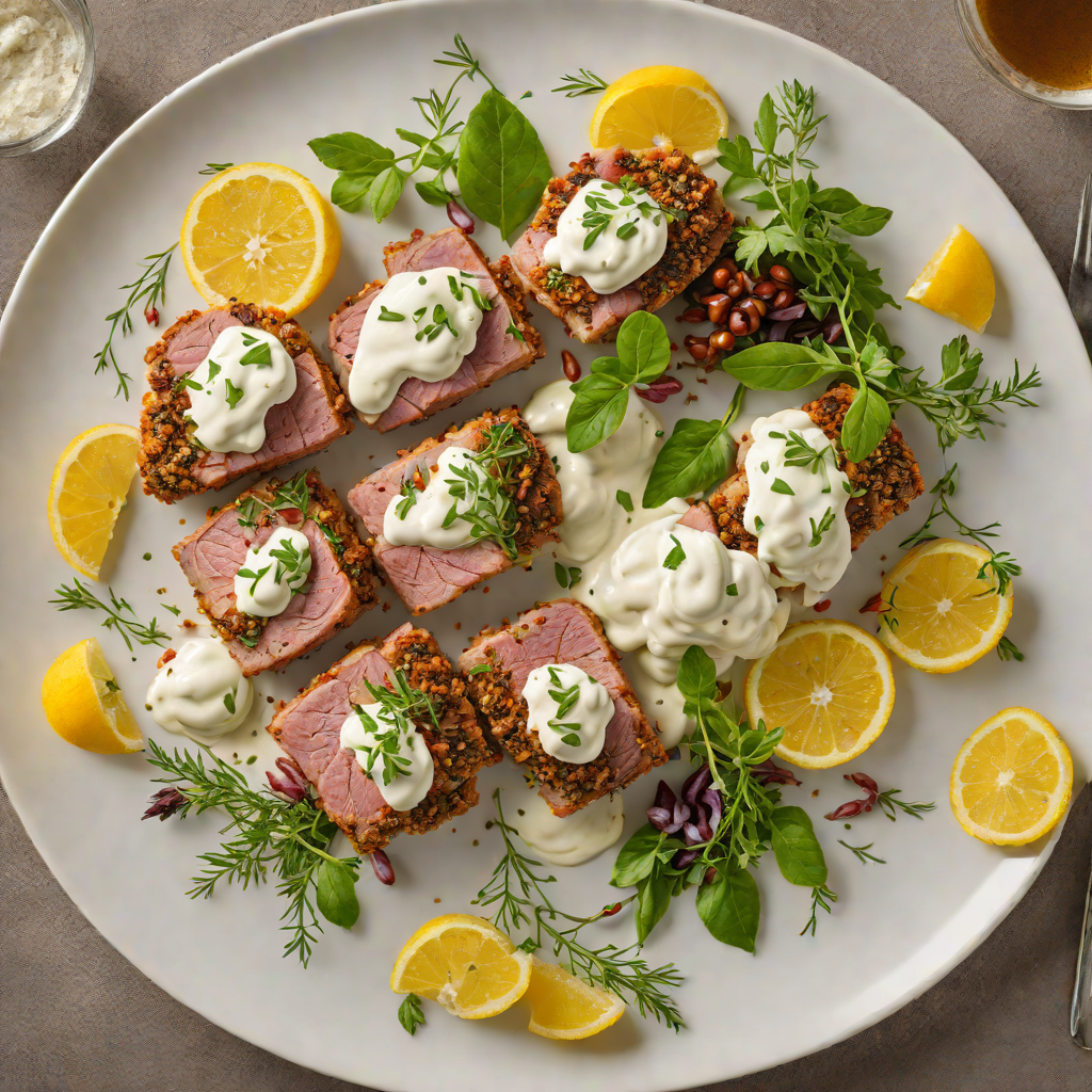 Mediterranean Herb-Crusted Pork Tenderloin with Lemon Garlic Yogurt Sauce