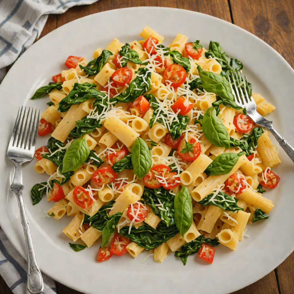 Three-Cheese Baked Pasta with Spinach and Tomato