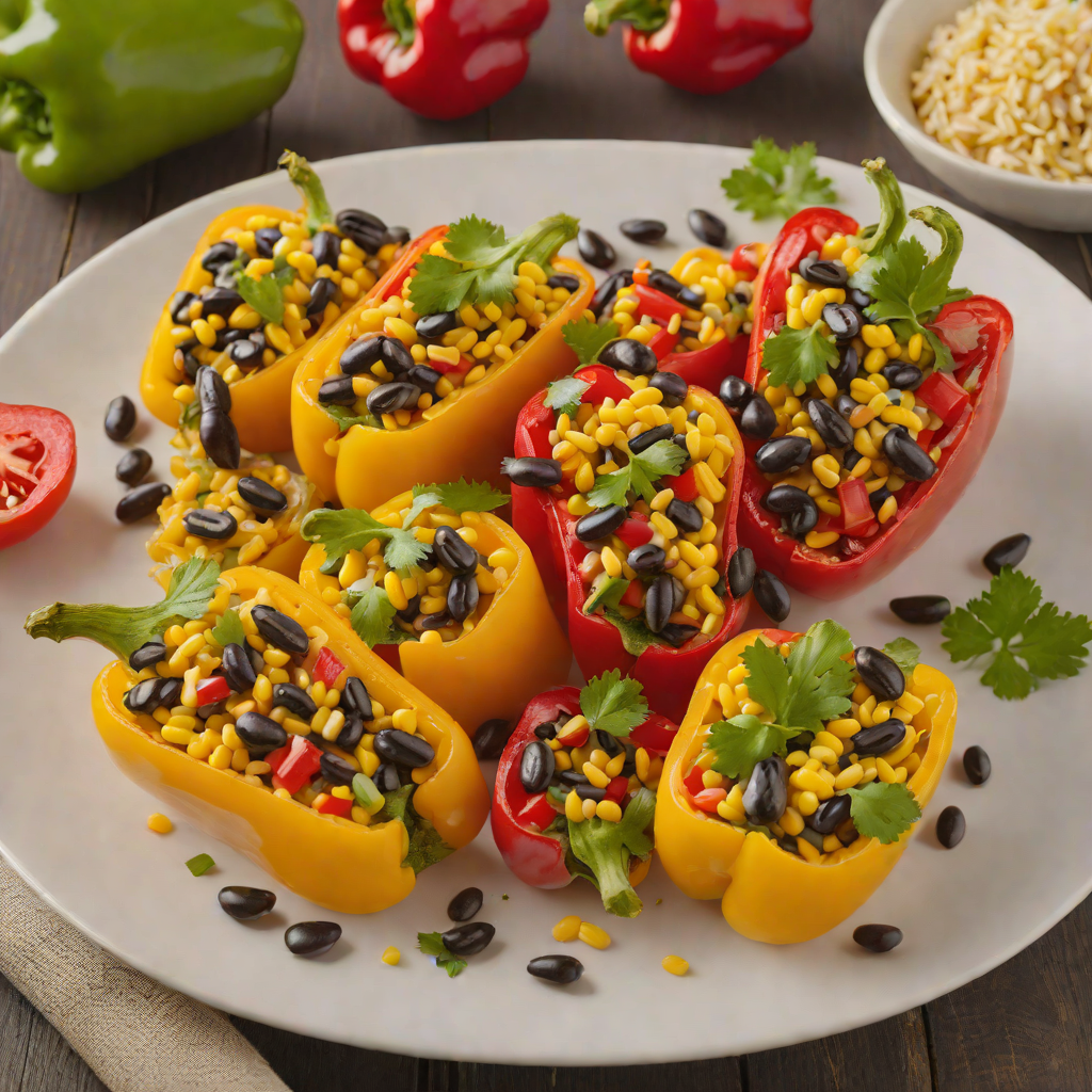 Half-Rice Stuffed Bell Peppers with Black Beans and Corn