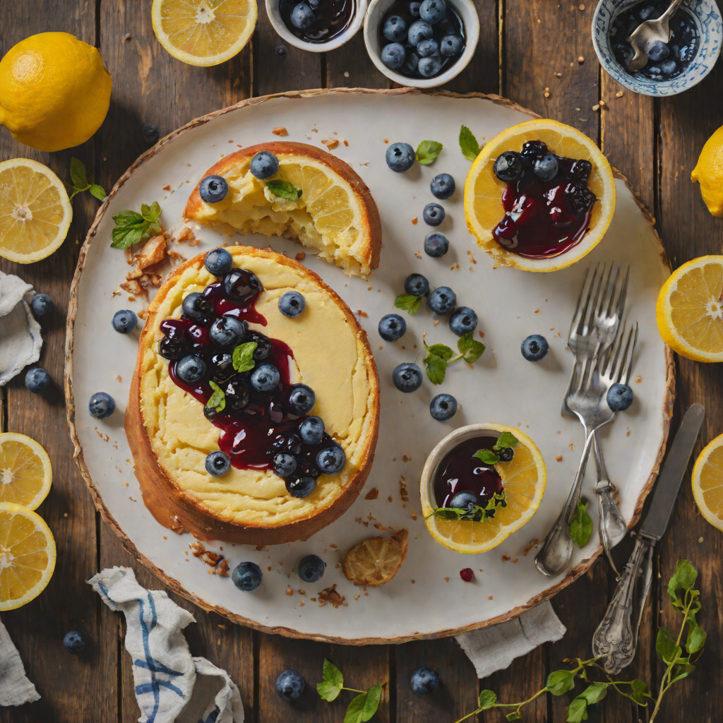 Baked Lemon-Ricotta Pudding with Blueberry Compote