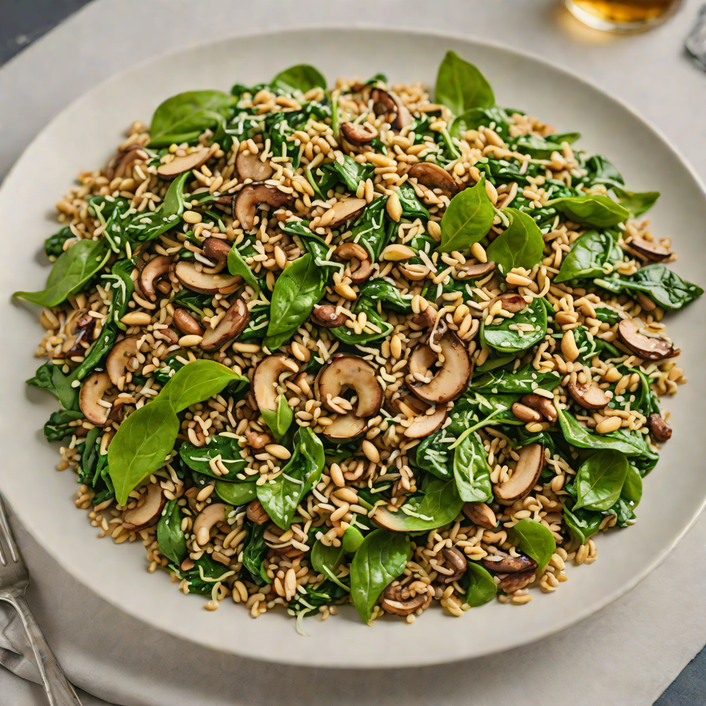 Sautéed Mushroom and Spinach Quinoa Bowl with Toasted Pine Nuts