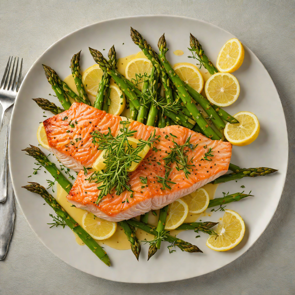 Pan-Seared Salmon with Roasted Asparagus and Lemon-Thyme Dressing