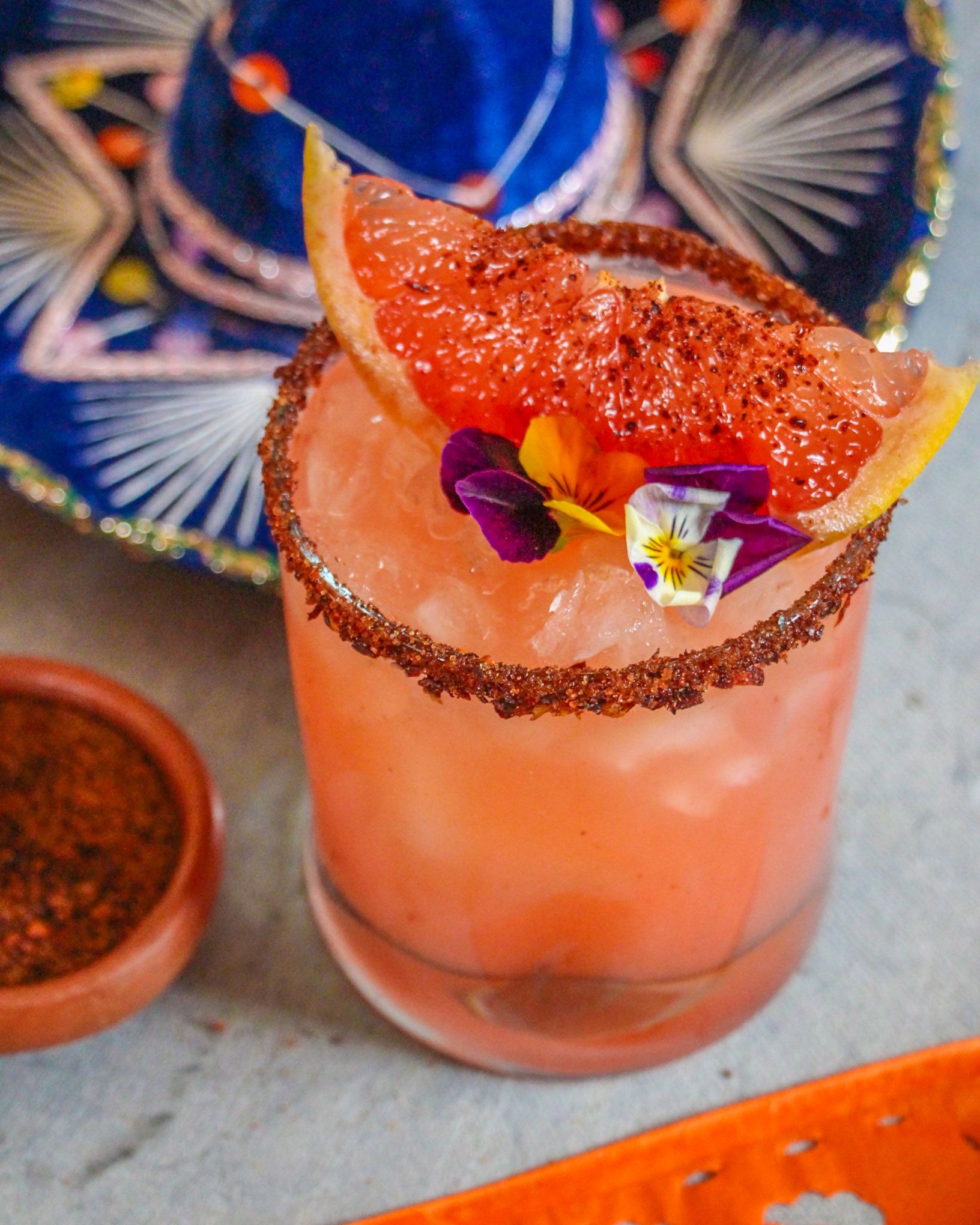 Tequila-Mango Paloma with Chili Salt Rim