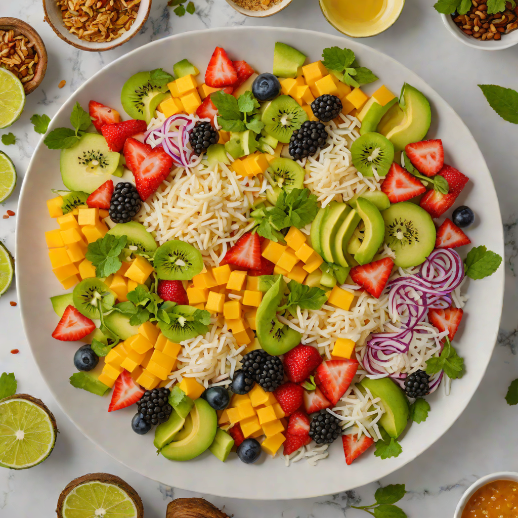 Tiki-Inspired Tropical Fruit Poke Bowl with Coconut-Lime Dressing