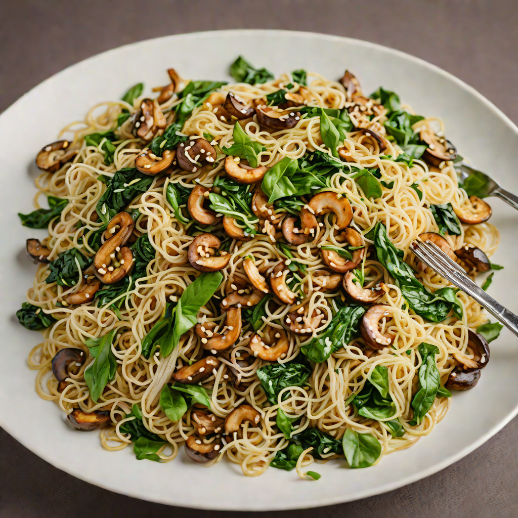 Stir-Fried Glass Noodles with Mushrooms and Spinach