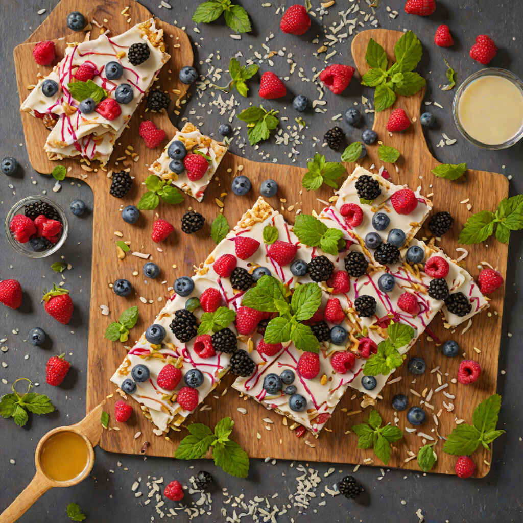 No-Bake Frozen Berry Yogurt Bark with Honey and Mint