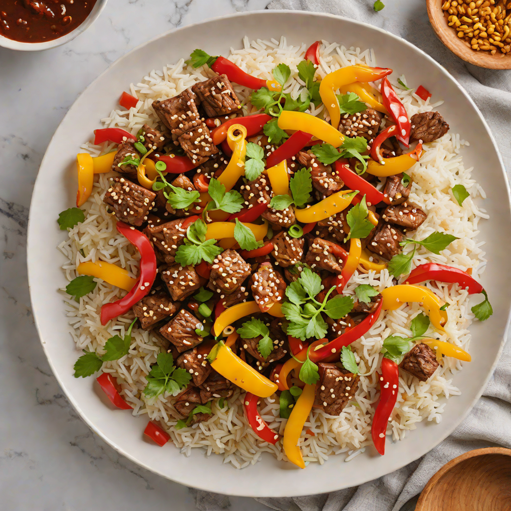 Quick Harissa Beef Stir Fry with Bell Peppers and Jasmine Rice