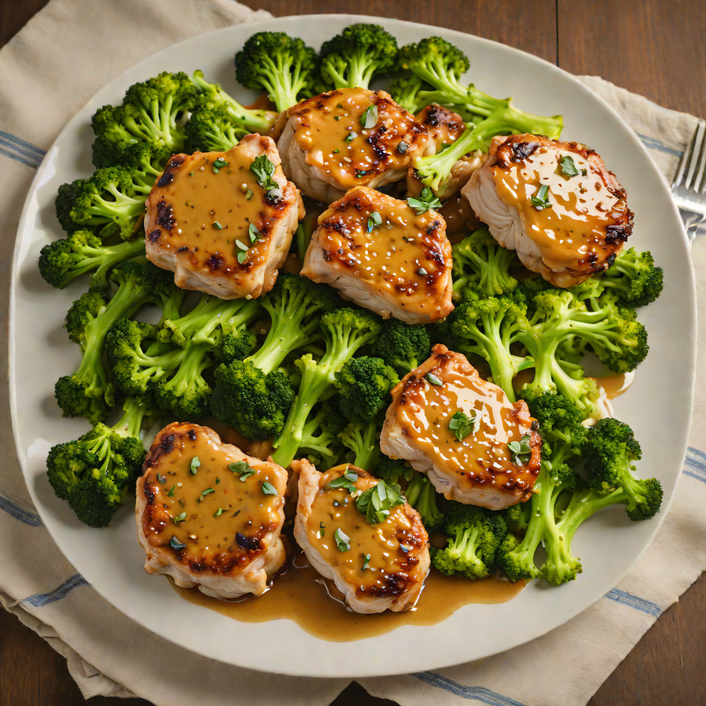 Sautéed Chicken Thighs with Honey Mustard Glaze and Roasted Broccoli