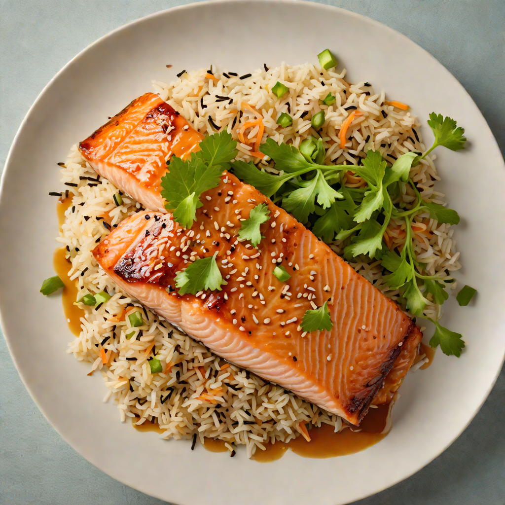 Pan-Seared Salmon with Miso Glaze and Sesame Rice