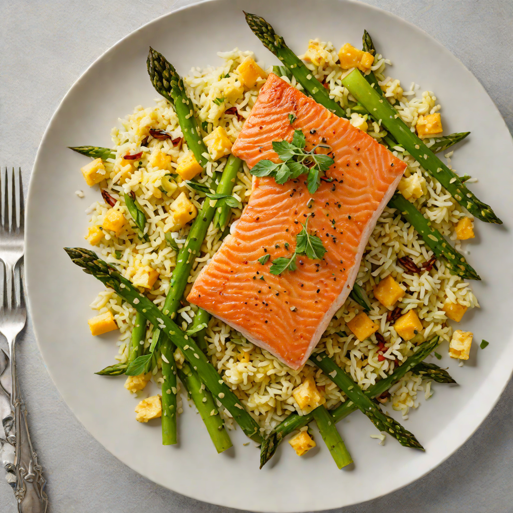Ginger-Turmeric Salmon with Roasted Asparagus and Cauliflower Rice