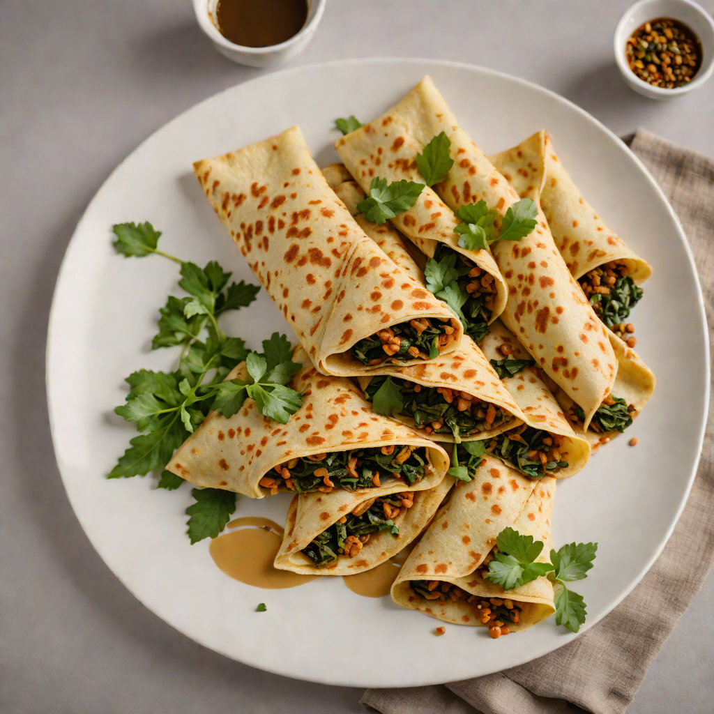 Injera Crêpes with Spiced Lentil and Collard Green Filling