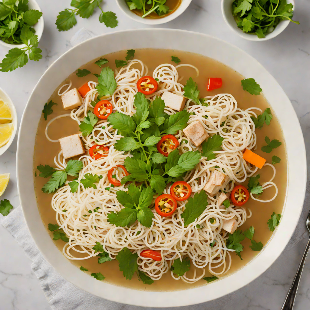 Vietnamese Pho-Inspired Vegetable Broth with Rice Noodles and Fresh Herbs